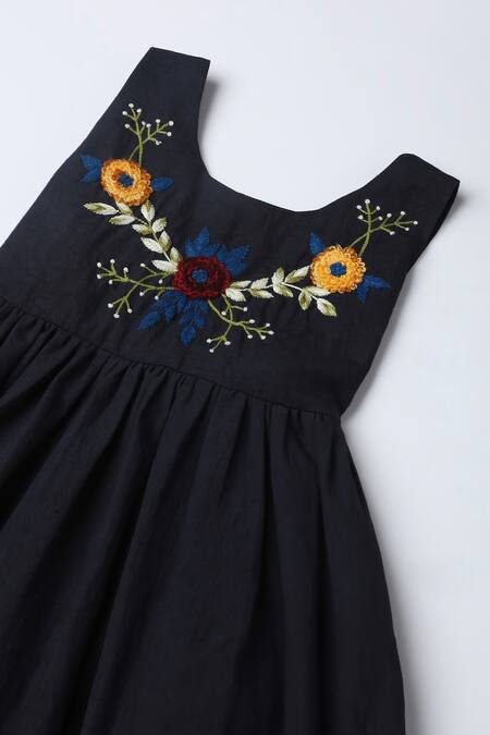 Buy_The Right Cut_Black Cotton Embroidery Floral Thread Dress _Online_at_Aza_Fashions