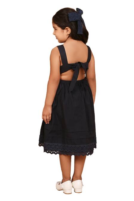 The Right Cut_Black Cotton Embroidery Floral Thread Dress _at_Aza_Fashions