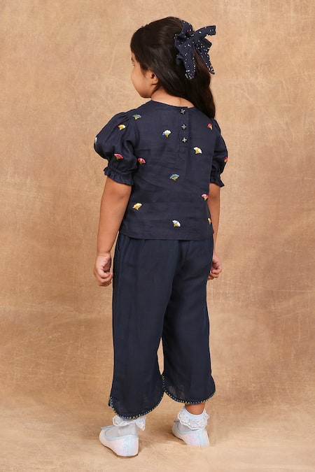 The Right Cut Floral Embroidered Puffed Sleeve Top & Pant Set 