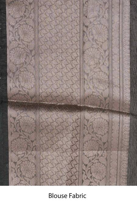 Zal From Benaras_Grey Tissue, Silk Embroidery Banarasi Saree With Unstitched Blouse Piece_Online_at_Aza_Fashions