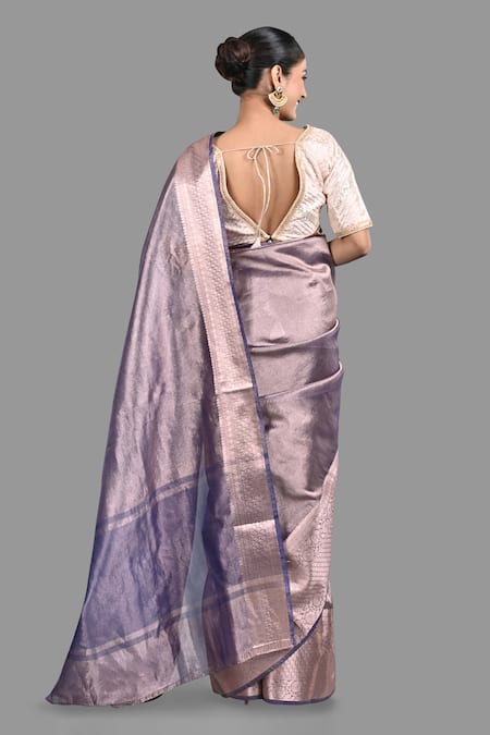 Shop Zal From Benaras Purple Tissue, Silk Banarasi Handloom Saree With Unstitched Blouse Piece at Aza Fashions Shop_Zal From Benaras_Purple Tissue, Silk Banarasi Handloom Saree With Unstitched Blouse Piece _at_Aza_Fashions