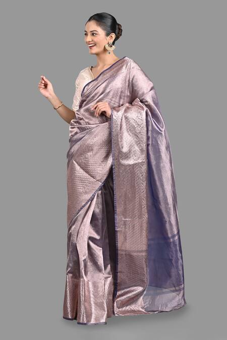 Shop Zal From Benaras Purple Tissue, Silk Banarasi Handloom Saree With Unstitched Blouse Piece Online at Aza Fashions Shop_Zal From Benaras_Purple Tissue, Silk Banarasi Handloom Saree With Unstitched Blouse Piece _Online_at_Aza_Fashions