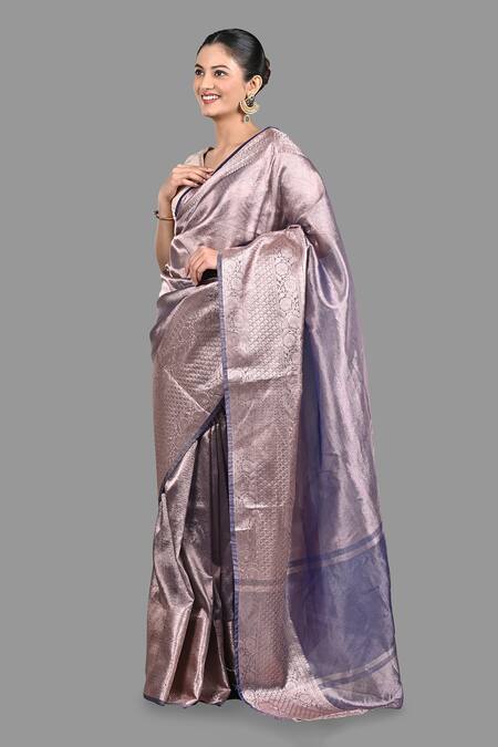 Zal From Benaras Purple Tissue, Silk Banarasi Handloom Saree With Unstitched Blouse Piece at Aza Fashions Zal From Benaras_Purple Tissue, Silk Banarasi Handloom Saree With Unstitched Blouse Piece _at_Aza_Fashions