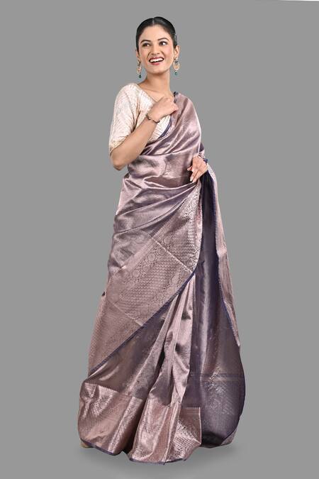 Buy Zal From Benaras Purple Tissue, Silk Banarasi Handloom Saree With Unstitched Blouse Piece Buy_Zal From Benaras_Purple Tissue, Silk Banarasi Handloom Saree With Unstitched Blouse Piece