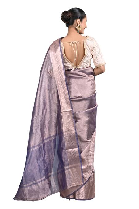 Shop Zal From Benaras Purple Tissue, Silk Banarasi Handloom Saree With Unstitched Blouse Piece Shop_Zal From Benaras_Purple Tissue, Silk Banarasi Handloom Saree With Unstitched Blouse Piece