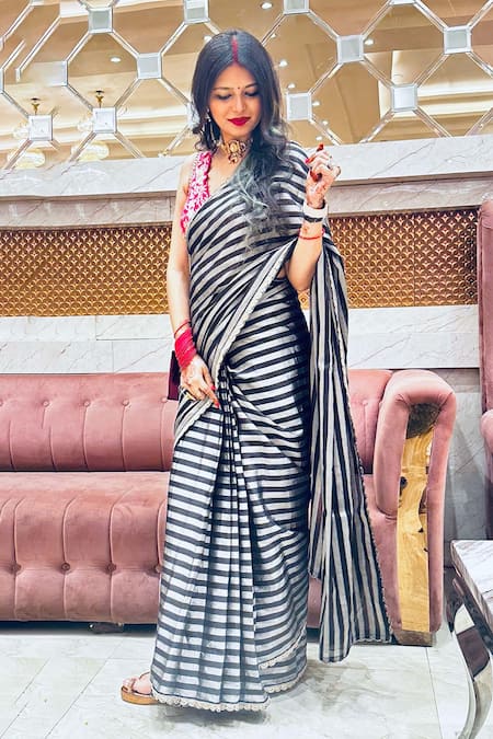 Zal From Benaras Pure Chanderi Tissue Saree With Unstitched Blouse Piece 