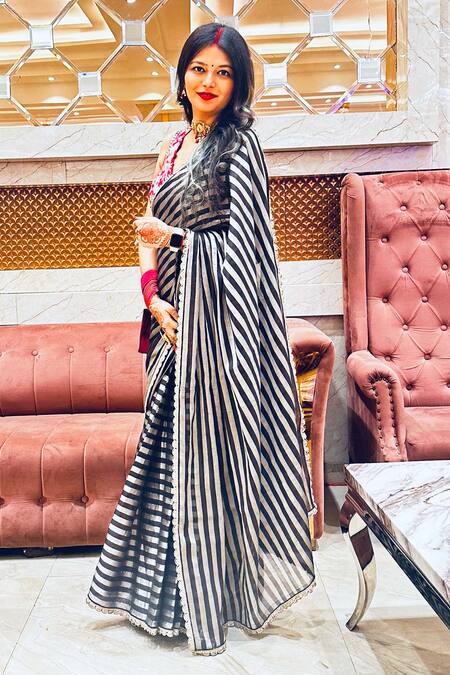 Shop Zal From Benaras Black Chanderi Pure Tissue Saree With Unstitched Blouse Piece Online at Aza Fashions Shop_Zal From Benaras_Black Chanderi Pure Tissue Saree With Unstitched Blouse Piece _Online_at_Aza_Fashions