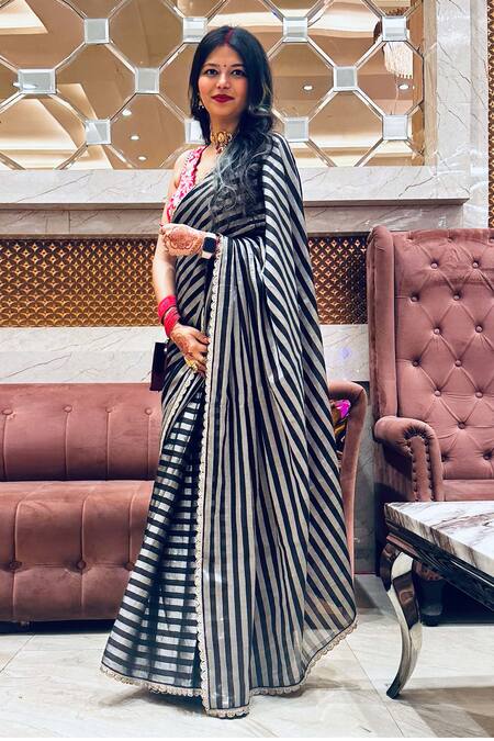 Zal From Benaras Black Chanderi Pure Tissue Saree With Unstitched Blouse Piece at Aza Fashions Zal From Benaras_Black Chanderi Pure Tissue Saree With Unstitched Blouse Piece _at_Aza_Fashions