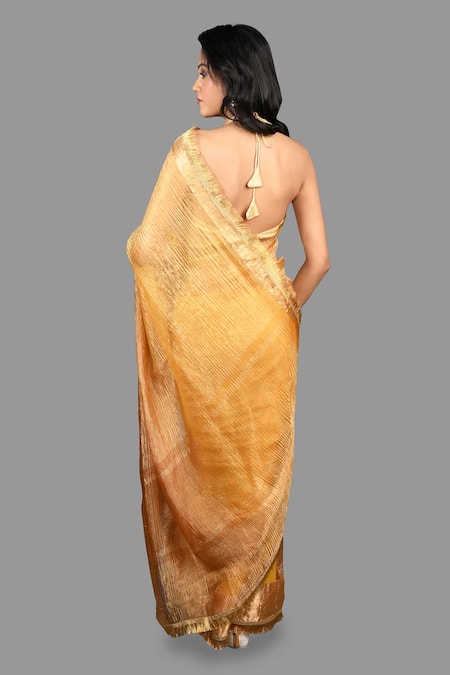Shop Zal From Benaras Gold Tissue, Silk Embroidery Handloom Saree With Unstitched Blouse Piece at Aza Fashions Shop_Zal From Benaras_Gold Tissue, Silk Embroidery Handloom Saree With Unstitched Blouse Piece _at_Aza_Fashions