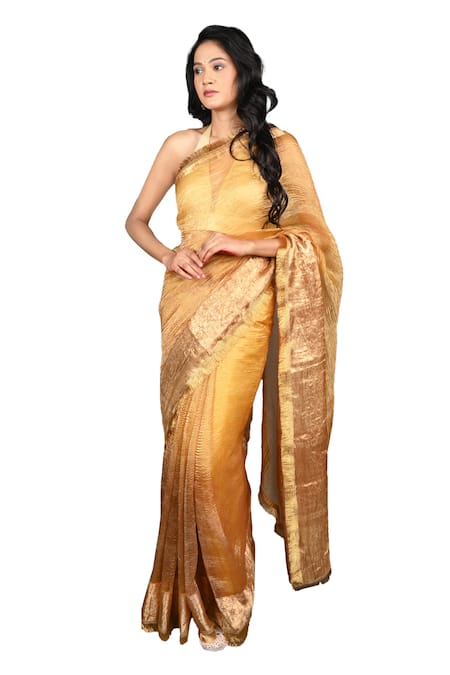 Buy Zal From Benaras Gold Tissue, Silk Embroidery Handloom Saree With Unstitched Blouse Piece Online at Aza Fashions Buy_Zal From Benaras_Gold Tissue, Silk Embroidery Handloom Saree With Unstitched Blouse Piece _Online_at_Aza_Fashions