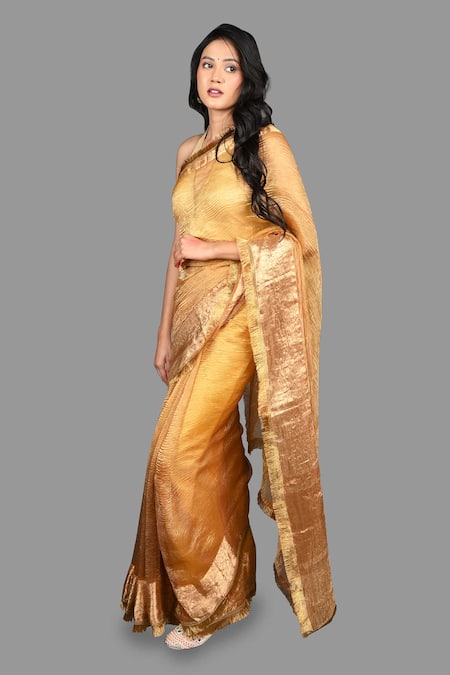 Zal From Benaras Gold Tissue, Silk Embroidery Handloom Saree With Unstitched Blouse Piece at Aza Fashions Zal From Benaras_Gold Tissue, Silk Embroidery Handloom Saree With Unstitched Blouse Piece _at_Aza_Fashions