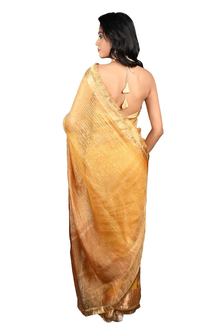 Shop Zal From Benaras Gold Tissue, Silk Embroidery Handloom Saree With Unstitched Blouse Piece Shop_Zal From Benaras_Gold Tissue, Silk Embroidery Handloom Saree With Unstitched Blouse Piece