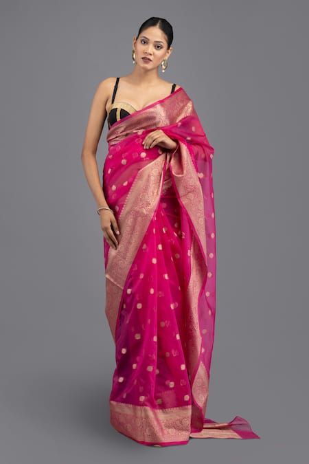 Zal From Benaras Kora Silk Saree With Unstitched Blouse Piece 