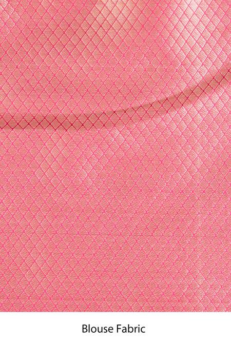 Shop_Zal From Benaras_Pink Kota Doria Kora Silk Saree With Unstitched Blouse Piece