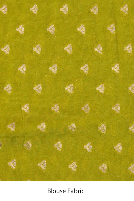 Zal From Benaras_Green Chiffon Embroidery Flower Butti Pattern Saree With Unstitched Blouse Piece_Online_at_Aza_Fashions