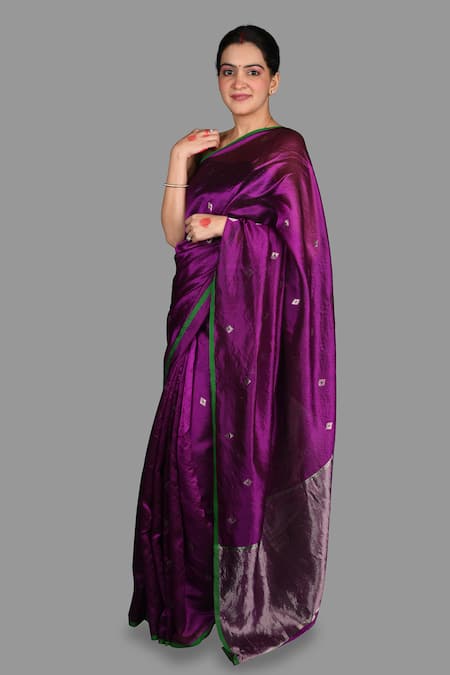 Buy_Zal From Benaras_Purple Chanderi Silk Embroidery Pure Saree With Unstitched Blouse Piece _Online_at_Aza_Fashions