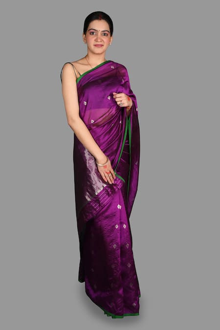 Shop_Zal From Benaras_Purple Chanderi Silk Embroidery Pure Saree With Unstitched Blouse Piece _Online_at_Aza_Fashions