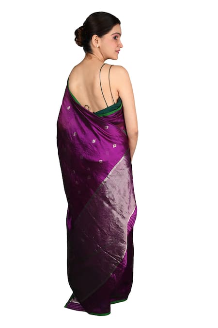 Buy_Zal From Benaras_Purple Chanderi Silk Embroidery Pure Saree With Unstitched Blouse Piece 