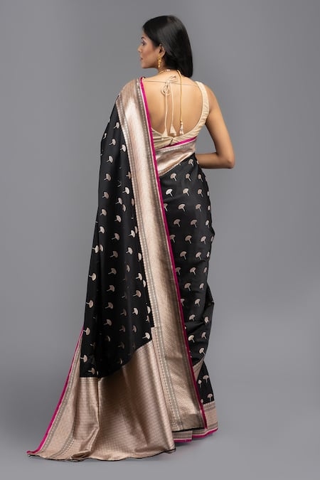 Zal From Benaras Pure Silk Floral Woven Saree With Unstitched Blouse Piece 