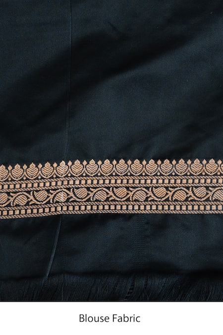 Shop_Zal From Benaras_Black Silk Embroidery Pure Floral Woven Saree With Unstitched Blouse Piece