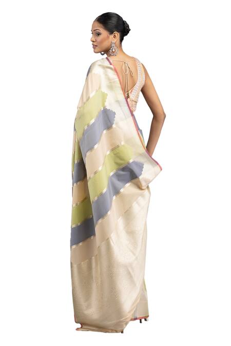 Buy_Zal From Benaras_Multi Color Satin, Silk Rangkat Mughal Woven Saree With Unstitched Blouse Piece