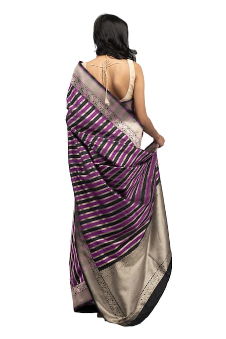 Zal From Benaras Purple Silk Zari Rangkat Stripe Woven Saree With Unstitched Blouse Piece at Aza Fashions Zal From Benaras_Purple Silk Zari Rangkat Stripe Woven Saree With Unstitched Blouse Piece _at_Aza_Fashions
