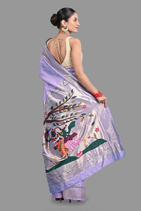 Shop Zal From Benaras Purple Silk Embroidery Paithani Bandhej Woven Saree With Unstitched Blouse Piece at Aza Fashions Shop_Zal From Benaras_Purple Silk Embroidery Paithani Bandhej Woven Saree With Unstitched Blouse Piece _at_Aza_Fashions