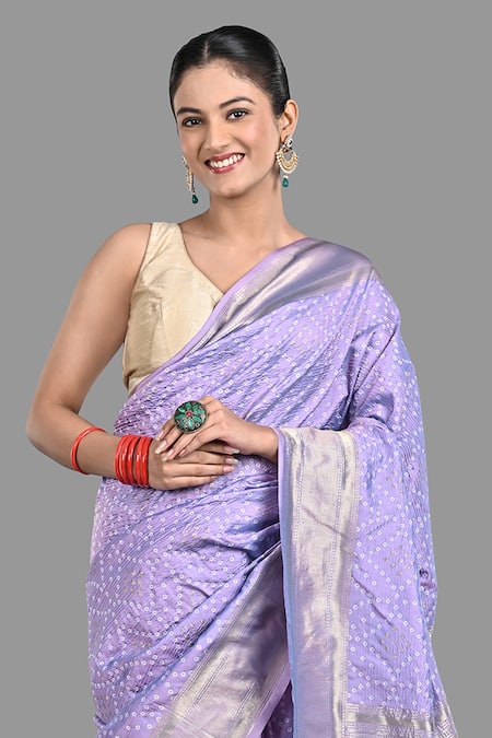 Buy Zal From Benaras Purple Silk Embroidery Paithani Bandhej Woven Saree With Unstitched Blouse Piece Online at Aza Fashions Buy_Zal From Benaras_Purple Silk Embroidery Paithani Bandhej Woven Saree With Unstitched Blouse Piece _Online_at_Aza_Fashions