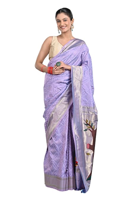 Shop Zal From Benaras Purple Silk Embroidery Paithani Bandhej Woven Saree With Unstitched Blouse Piece Online at Aza Fashions Shop_Zal From Benaras_Purple Silk Embroidery Paithani Bandhej Woven Saree With Unstitched Blouse Piece _Online_at_Aza_Fashions