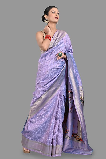 Buy Zal From Benaras Purple Silk Embroidery Paithani Bandhej Woven Saree With Unstitched Blouse Piece Buy_Zal From Benaras_Purple Silk Embroidery Paithani Bandhej Woven Saree With Unstitched Blouse Piece