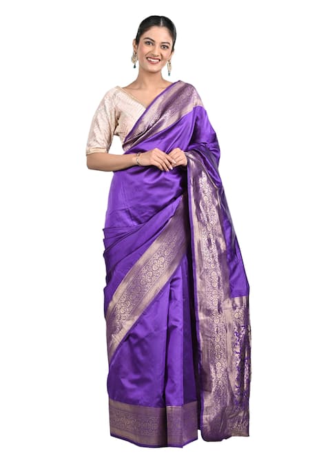 Buy Zal From Benaras Blue Silk Zari Pure Handloom Woven Saree With Unstitched Blouse Piece Online at Aza Fashions Buy_Zal From Benaras_Blue Silk Zari Pure Handloom Woven Saree With Unstitched Blouse Piece _Online_at_Aza_Fashions