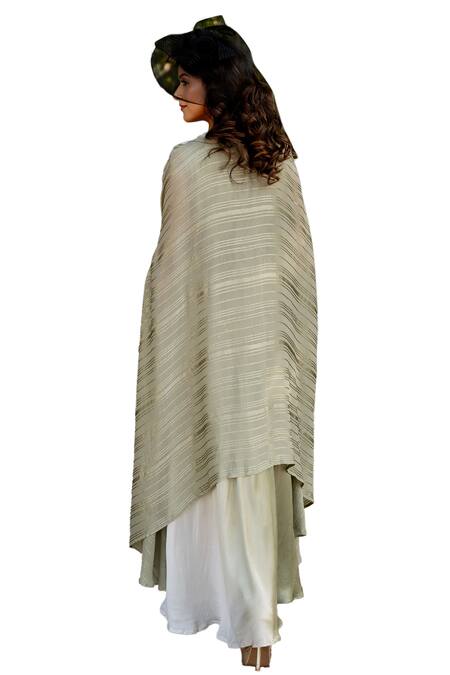 Nikita Vishakha Green Crepe, Lurex, Silk Beads, Tassels, Embroidery Round Cape And Ombre Dress Set Online at Aza Fashions Nikita Vishakha_Green Crepe, Lurex, Silk Beads, Tassels, Embroidery Round Cape And Ombre Dress Set _Online_at_Aza_Fashions