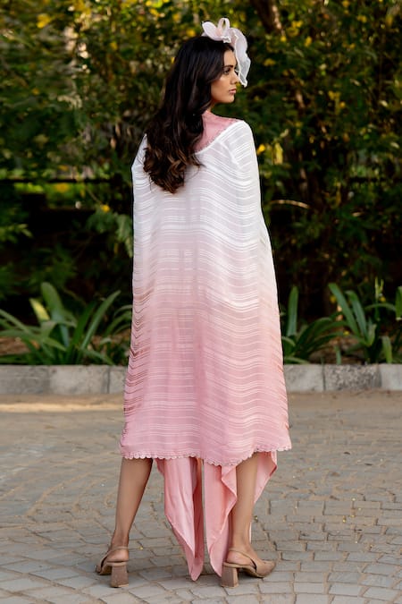 Shop Nikita Vishakha Pink Crepe, Lurex Beads, Tassels, Yoke Kurta Dhoti Pant Set With Cape at Aza Fashions Shop_Nikita Vishakha_Pink Crepe, Lurex Beads, Tassels, Yoke Kurta Dhoti Pant Set With Cape _at_Aza_Fashions