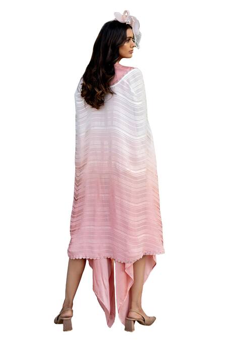 Nikita Vishakha Pink Crepe, Lurex Beads, Tassels, Yoke Kurta Dhoti Pant Set With Cape at Aza Fashions Nikita Vishakha_Pink Crepe, Lurex Beads, Tassels, Yoke Kurta Dhoti Pant Set With Cape _at_Aza_Fashions