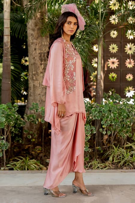 Buy Nikita Vishakha Pink Silk, Crepe Beads, Tassels, Embroidery V-neck Vest Skirt Set Online at Aza Fashions Buy_Nikita Vishakha_Pink Silk, Crepe Beads, Tassels, Embroidery V-neck Vest Skirt Set _Online_at_Aza_Fashions