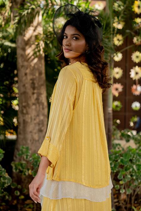 Shop Nikita Vishakha Yellow Silk, Lurex Embroidery, Beads, Tassels V-neck Kurta Set With Cape Online at Aza Fashions Shop_Nikita Vishakha_Yellow Silk, Lurex Embroidery, Beads, Tassels V-neck Kurta Set With Cape _Online_at_Aza_Fashions