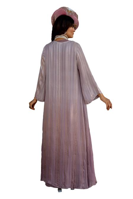 Nikita Vishakha Purple Organza, Crepe, Lurex Embroidery Round Neck Thread Dress With Cape Online at Aza Fashions Nikita Vishakha_Purple Organza, Crepe, Lurex Embroidery Round Neck Thread Dress With Cape _Online_at_Aza_Fashions