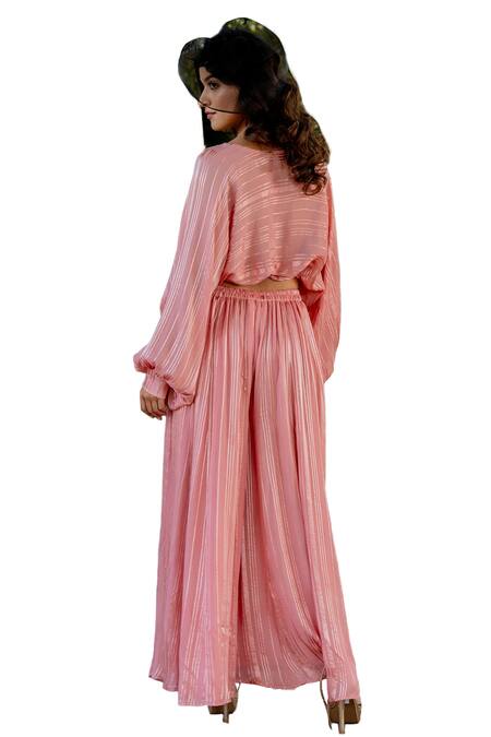 Nikita Vishakha Pink Lurex Embroidery, Beads, Tassels V-neck Top And Sharara Set Online at Aza Fashions Nikita Vishakha_Pink Lurex Embroidery, Beads, Tassels V-neck Top And Sharara Set _Online_at_Aza_Fashions