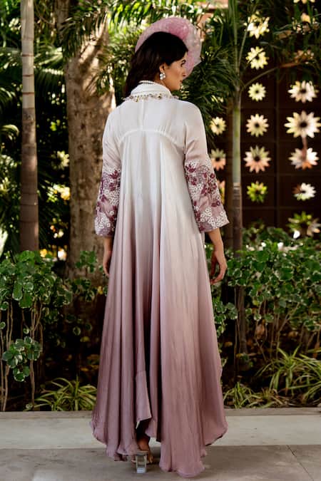 Shop Nikita Vishakha Purple Crepe Embroidery V-neck V Jumpsuit at Aza Fashions Shop_Nikita Vishakha_Purple Crepe Embroidery V-neck V Jumpsuit _at_Aza_Fashions