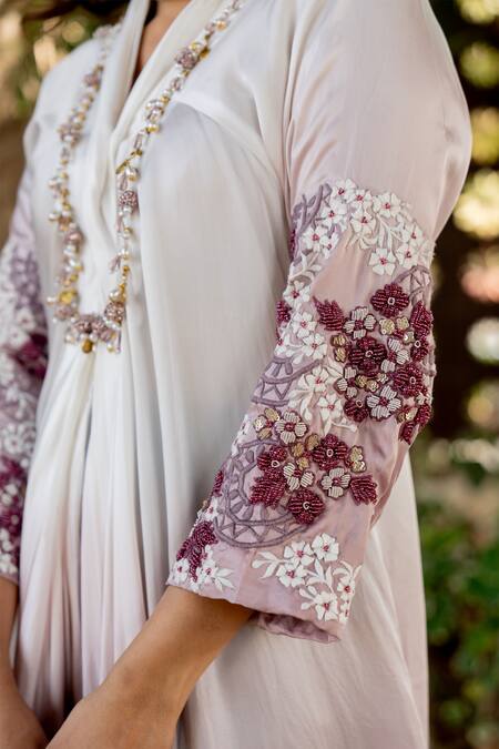 Buy Nikita Vishakha Purple Crepe Embroidery V-neck V Jumpsuit Online at Aza Fashions Buy_Nikita Vishakha_Purple Crepe Embroidery V-neck V Jumpsuit _Online_at_Aza_Fashions