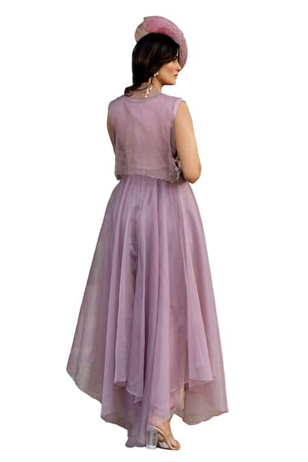 Buy Nikita Vishakha Purple Silk, Organza Beads, Tassels, Embroidery V-neck Shrug With Dress Online at Aza Fashions Buy_Nikita Vishakha_Purple Silk, Organza Beads, Tassels, Embroidery V-neck Shrug With Dress _Online_at_Aza_Fashions