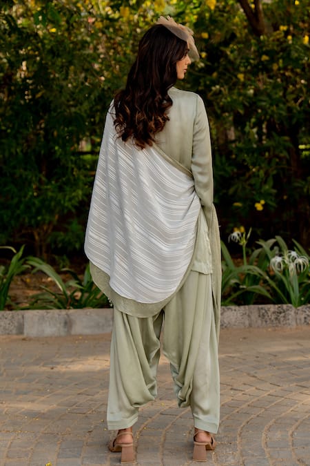 Shop Nikita Vishakha Green Crepe, Lurex Embroidery Round Neck Kurta Salwar Set at Aza Fashions Shop_Nikita Vishakha_Green Crepe, Lurex Embroidery Round Neck Kurta Salwar Set _at_Aza_Fashions