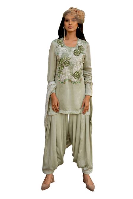 Buy Nikita Vishakha Green Crepe, Lurex Embroidery Round Neck Kurta Salwar Set Buy_Nikita Vishakha_Green Crepe, Lurex Embroidery Round Neck Kurta Salwar Set