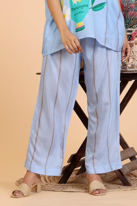 Buy Radhika Jindal Blue Cotton, Silk High Neck Lipgloss Print Top And Pant Set Online at Aza Fashions Buy_Radhika Jindal_Blue Cotton, Silk High Neck Lipgloss Print Top And Pant Set_Online_at_Aza_Fashions