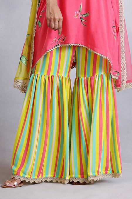 Buy Radhika Jindal Pink Cotton, Silk, Net Sequins, Lace V-neck Embroidered Kurta Set With Dupatta Online at Aza Fashions Buy_Radhika Jindal_Pink Cotton, Silk, Net Sequins, Lace V-neck Embroidered Kurta Set With Dupatta_Online_at_Aza_Fashions