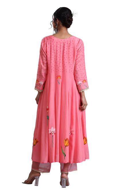 Buy Radhika Jindal Peach Cotton, Silk, Chiffon Lace, Floral Pattern Embroidered Anarkali Pant Set Online at Aza Fashions Buy_Radhika Jindal_Peach Cotton, Silk, Chiffon Lace, Floral Pattern Embroidered Anarkali Pant Set_Online_at_Aza_Fashions