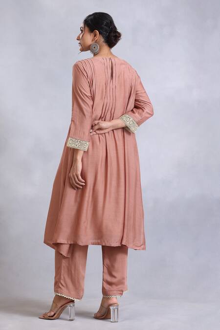Shop Radhika Jindal Brown Cotton, Silk Embroidery, Sequins Round Thread And Floral Kurta Pant Set at Aza Fashions Shop_Radhika Jindal_Brown Cotton, Silk Embroidery, Sequins Round Thread And Floral Kurta Pant Set_at_Aza_Fashions