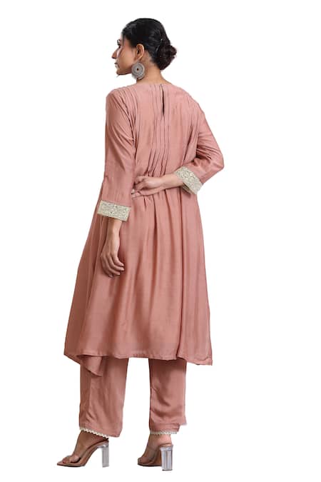 Shop Radhika Jindal Brown Cotton, Silk Embroidery, Sequins Round Thread And Floral Kurta Pant Set Online at Aza Fashions Shop_Radhika Jindal_Brown Cotton, Silk Embroidery, Sequins Round Thread And Floral Kurta Pant Set_Online_at_Aza_Fashions