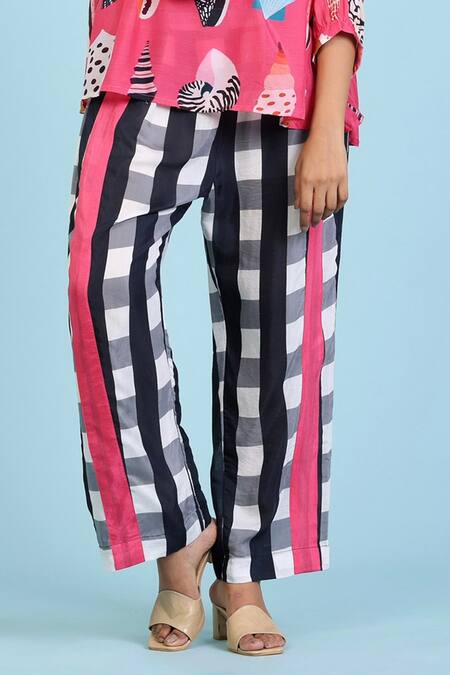 Radhika Jindal_Fuchsia Cotton, Silk High Neck Abstract Print Top Pant Set_at_Aza_Fashions