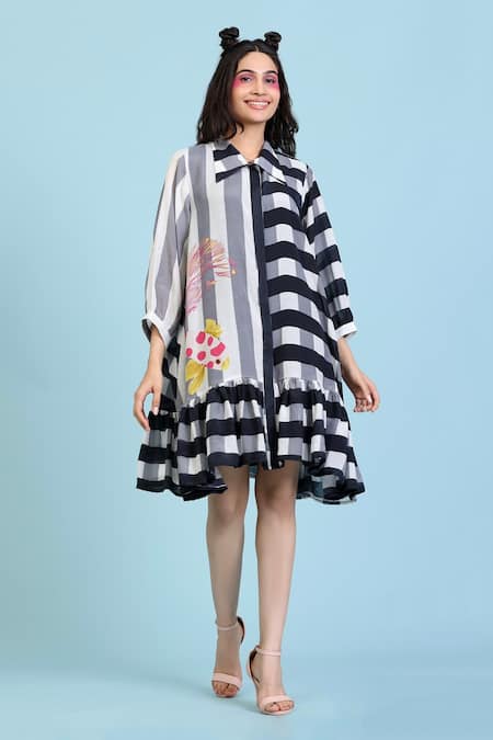 Radhika Jindal Stripe Print Tiered Dress 